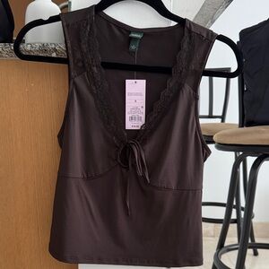 wild fable Brown Lace-Trim Tank Top